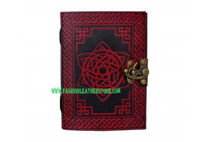 Handmade Celtic Pentagram Leather Journal Book Shadow Red With Black Color Dairy
